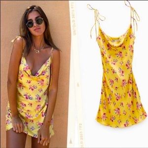 Zara Satin Draped Safia Mini Dress Yellow